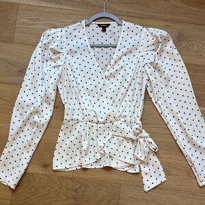 Express White Polka Dot Wrap Blouse with Side Tie